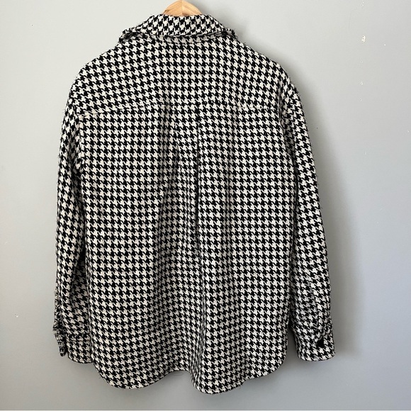 Wayf Black & White Houndstooth Jacquard Snap Up Oversized Shirt Jacket Size S - Picture 13 of 16